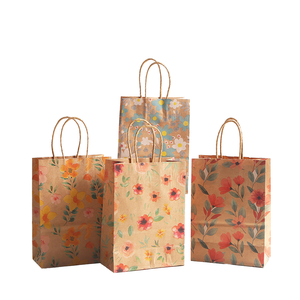 Bolsas de Papel Kraft Desechables para Souvenirs con Diseños Florales y Asa Larga para Ropa y Empaque de Regalos - Product Image 1
