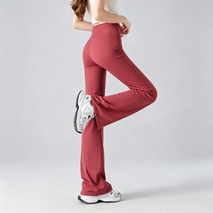 Pantalones de yoga acampanados de cintura alta para mujer, leggings con control de abdomen y tacto suave, con bolsillo trasero para entrenamiento y uso casual. - Product Image 2