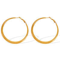 Grandes boucles d'oreilles créoles en acier inoxydable plaqué or 18 carats PVD, grandes boucles d'oreilles rondes classiques pour femmes, bijoux de mode
