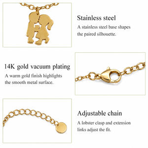 Collier pendentif pour couple en acier inoxydable plaqué or 14 carats sous vide, chaîne fine, options de couleur or et argent - Product Image 2