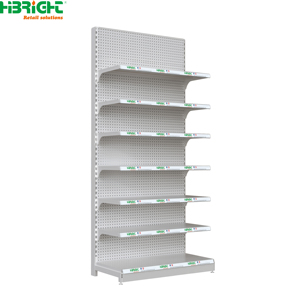 Wood Grain Retail Supermarket <b>Shelves</b> Gondola <b>Rack</b> Metal Free Standing Store Display Shelving for Grocery Store - Product Image 3