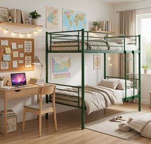 Lit superposé moderne en métal vert, taille double, cadre en acier pour dortoir d'étudiants et <span class=keywords><strong>auberge</strong></span> de jeunesse - Product Image 3