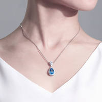 Collier pendentif en argent S925 de luxe fin avec topaze naturelle de 3 carats en forme de goutte d'eau sur chaîne maille gourmette pour femme
