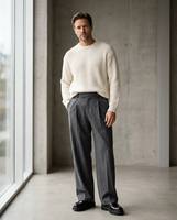 Pantalon décontracté personnalisé pour homme – Teint uni, respirant, anti-boulochage, taille mi-haute, coupe droite – Idéal pour le travail