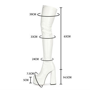 אופנתי העקב עבה פלטפורמה עמיד למים עור הפטנט סביב הבוהן עקבים גבוהים ברך מגפיים נשים מגפיים נשים - Product Image 2