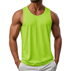 Men's <b>Neon</b> Green Sleeveless Tank <b>Top</b> O-Neck Breathable Plus Size Quick Dry Solid Color Knitted Muscle Vest Casual Wear - Product Image 1