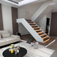 Escalier flottant droit Anewson pour greniers, avec cadre métallique moderne et gain de place, idéal pour les intérieurs.