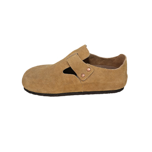 Unisex Genuine Leather Flats Buckle <b>Clogs</b> Cork Sole Slip-on Round Toe Casual Shoes for All Seasons - Product Image 4