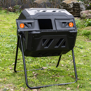 Contenedor de compostaje para exteriores de doble puerta, de plástico, para fermentación de residuos de jardín, para uso hortícola en el patio trasero. - Product Image 1