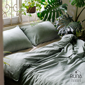 Ensemble de literie de qualité supérieure en coton 100% pré-lavé, technologie douce et respirante, respectueux de l'environnement, ressemblant à du lin naturel, taille personnalisée, King Queen - Product Image 1