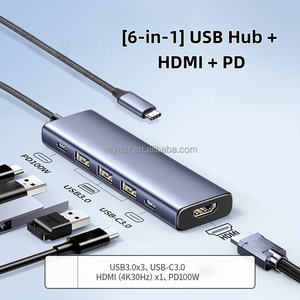 Adaptateur multiport <span class=keywords><strong>USB</strong></span>-<span class=keywords><strong>C</strong></span> multifonction 6-en-1 pour 2.0 4K 30Hz 6 <span class=keywords><strong>USB</strong></span> 3.0 3.5MM AUX en alliage d'aluminium, station d'accueil 6 ports en stock - Product Image 1