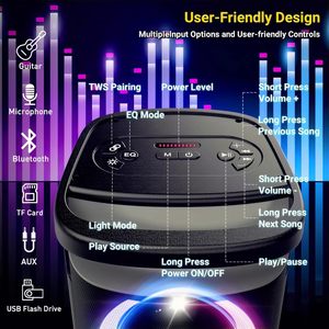 Boombox portable 160W avec LED, batterie de 15 heures, charge rapide, appariement TWS et basses profondes pour les fêtes en plein air et le camping - Product Image 6