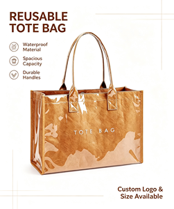 Custom PVC Tote Bag Waterproof Clear Transparent Reinforced Handle Durable Shopping <b>Handbag</b> for Daily Travel Shopping Work BSCI - Product Image 1