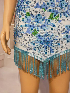 Novance Y4509 producto de venta azul diamantes de imitación borlas batas De cóctel flores impresas Vestidos De Gala Cortos escenario De concierto - Product Image 6