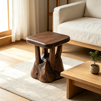 Tabouret rustique en bois massif de racine de cèdre naturel et de Tali jaune, siège en souche d'arbre fait main pour la décoration de table basse de salon
