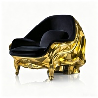 Fauteuil lounge de luxe italien en forme de crâne doré, design moderne en fibre de verre, style Art Déco, pour hôtel boutique, bar et projet de club