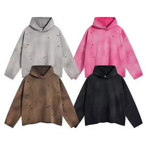 Chất Lượng Cao Người Đàn Ông Biểu Tượng Tùy Chỉnh Mặt Trời-Faded Tear Hoodies Nặng Retro Áo chui đầu Quá Khổ Rửa Cũ Đau Khổ - Product Image 5