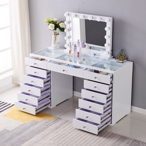 Juego de tocador de maquillaje con luz LED de diseño Simple moderno, taburete de mesa de tocador de madera personalizable, espejo de cajón para aplicación en dormitorio - Product Image 2