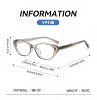 Monture de lunettes œil-de-chat chic en gros, en TR90 avec noyau métallique, anti-lumière bleue, pour verres de prescription