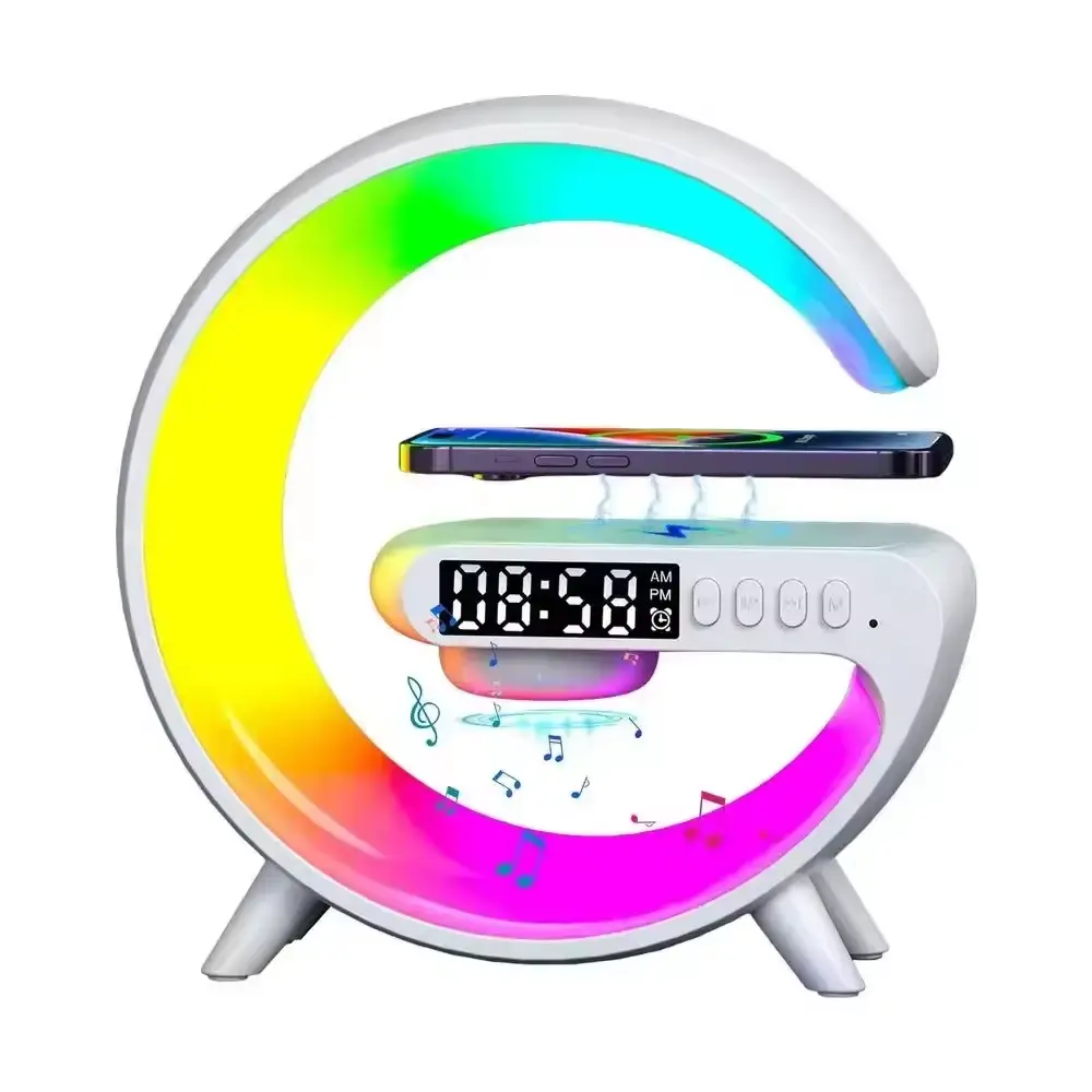 2024 New MINI Intelligent LED Table Lamp mobile phone wireless charger With Speaker Alarm Clock RGB Light for Kids Gift