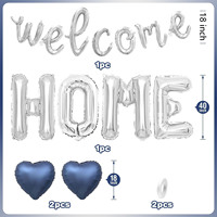Kit de 13 ballons en aluminium en forme de cœur de 18 pouces et ballons lettres 'Welcome Home' de 40 pouces pour décorations de fête de rentrée scolaire et de fête de déménagement