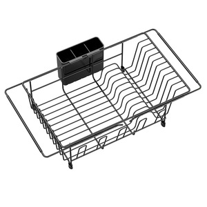 ชั้นวางจานแบบยืดหดได้สีดำมินิมอล พร้อมที่เก็บแก้ว แห้งเร็ว สำหรับวางบนเคาน์เตอร์ครัว ขนาดใหญ่ รูปทรงสี่เหลี่ยม - Product Image 2