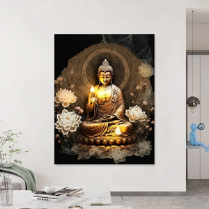 Tuyệt Vời <span class=keywords><strong>Art</strong></span> Deco Phong Cách Trang Trí Nội Thất <span class=keywords><strong>Retro</strong></span> Phật Shakyamuni Tượng Vàng Phật Áp phích In Canvas Tường Nghệ Thuật - Product Image 1