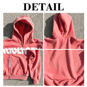 Custom Distressed Embroidery Heavyweight Cotton Fleece Hoodie Solid Zip-up Oversized Zipper Winter Style Hoodie - Product Image 6