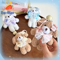 Plushie Factory Porte-clés en peluche ours bouclé de 4 pouces avec nœud en dentelle et clochette, accessoire pendentif de sac ours Lolita mignon pour machine à griffes