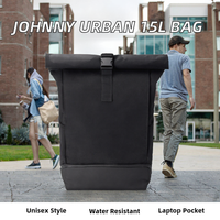 Sac à dos unisexe en denim noir, taille moyenne, compartiment pour ordinateur portable à enroulement, université, vélo, affaires, 15L, imperméable, avec poignée
