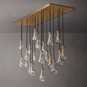 Lustre LED rétro en laiton de 72 pouces, grand lustre pour salon, hôtel, lustre en forme de goutte de pluie pour grand hall, lustre de luxe - Product Image 4