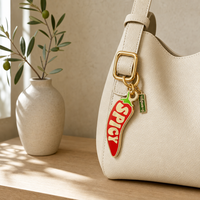 Porte-clés en alliage de zinc émaillé en forme de piment rouge de dessin animé, plaqué or de qualité supérieure, pendentif de sac, cadeau promotionnel, vente en gros