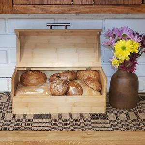 Handmade Natural Bamboo Wooden Kitchen Countertop Organizer Storage Bread Box
