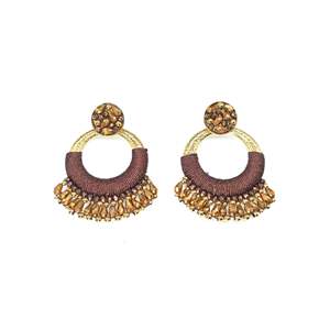 Fashion Drop Earrings 316L Stainless Steel PVD Gold Plating Sustainable Resistant <b>Brown</b> Beaded Dangle Statement Jewelry - Product Image 1
