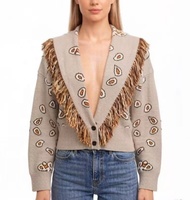 Cardigan en tricot à col en V à manches longues, motif jacquard bohème de haute qualité personnalisé