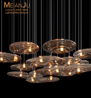 Lámpara Colgante LED de Lujo para Hotel y Villa, Estilo Moderno, de Cristal Dorado, Personalizable, con Discos Soplados a Mano, Ajustable en el Centro
