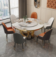 Table à manger moderne de luxe, base en acier inoxydable, plateau en marbre, matériau en verre, meubles pour la maison, l'hôtel, la villa, le salon, la cuisine, la salle à manger