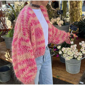 <span class=keywords><strong>Cardigan</strong></span> décontracté surdimensionné en <span class=keywords><strong>maille</strong></span> épaisse et respirante, à fleurs, en mohair, pour femmes, manches régulières, automne, logo avant, fleurs - Product Image 5