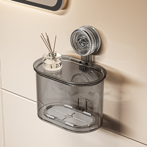 Suction Cup Plastic Wrap <b>Storage</b> <b>Box</b> Transparent Round Wall Mounted No Drill Required <b>Kitchen</b> Household Use - Product Image 2