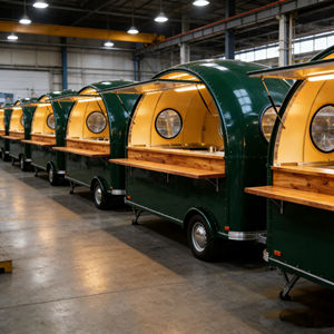 Carrito de Venta Móvil Compacto con Domo Verde y Estructura Resistente para Operaciones de Café y Catering - Product Image 2