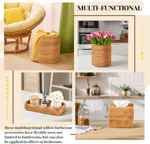 Juego de 3 Accesorios de Baño de Ratán, Decoración Tejida a Mano para el Hogar, Cesto para Papel, Caja de Pañuelos Cuadrada y Cesta de Almacenamiento - Product Image 5