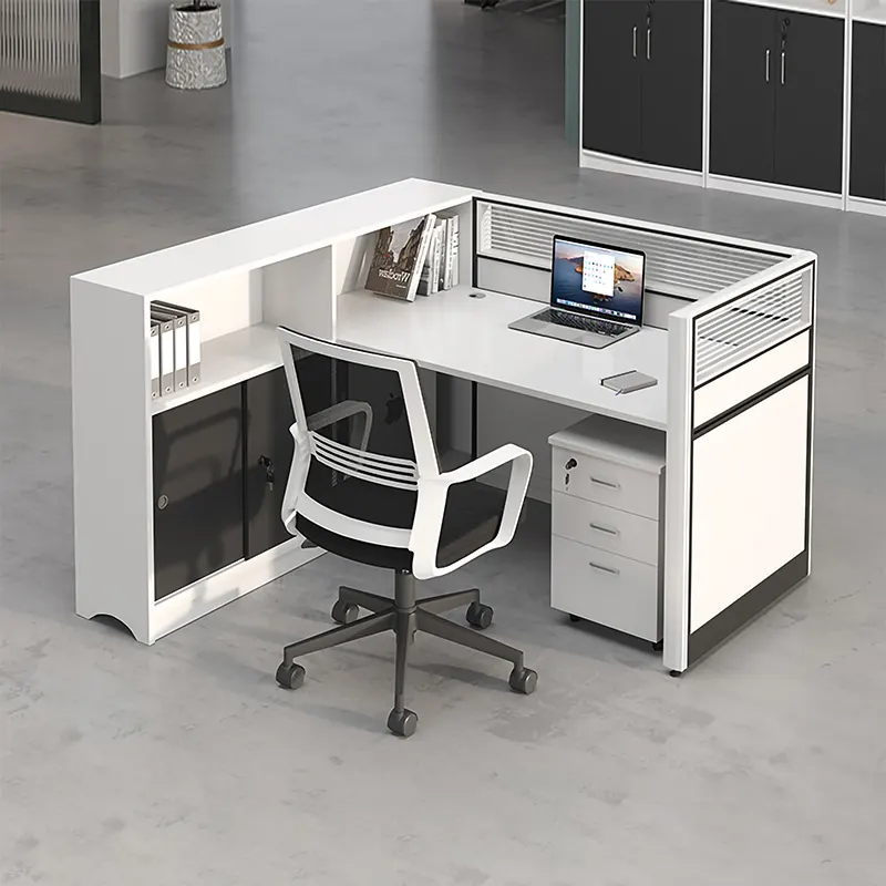 Furnitur kantor putih kayu mewah meja staf stasiun kerja Modular dengan laci 6 orang meja kantor