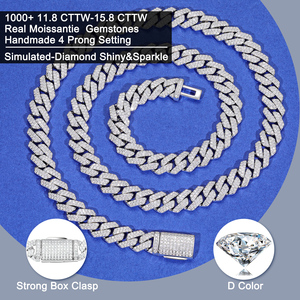 Cadena cubana de moissanita de 8mm, 10mm, 12mm, 14mm, chapada en oro de 18K, plata de ley 925, con incrustaciones de circonitas, pasa el probador de diamantes, para hombre - Product Image 3