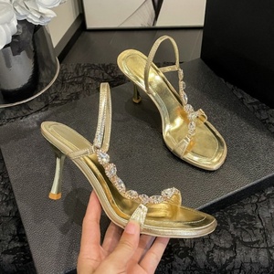 Sandales à talons aiguilles avec strass carrés, nouvelle collection hiver, à bride unique, sexy, confortables et décontractées, à bout ouvert - Product Image 6