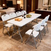 Table pliante rectangulaire en polyéthylène HDPE de 1,8 m, résistante aux chocs, pliable pour les dîners en plein air, les conférences, les fêtes