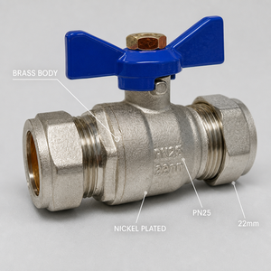 Vanne à boisseau sphérique en laiton à compression à quart de tour OEM 15mm 22mm PN25 pour conduites d'eau et lignes de <span class=keywords><strong>chauffage</strong></span> <span class=keywords><strong>central</strong></span> au Royaume-Uni - Product Image 3
