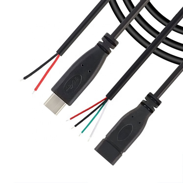 2 4 Cores USB Type C Male Female to Stripped Open Wire End Pigtail Cable Pure Copper PVC for Motherboard