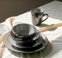 Service de table en céramique de luxe vintage, peint à la main, en grès, 16 pièces, compatible lave-vaisselle, écologique, pour la maison et la restauration