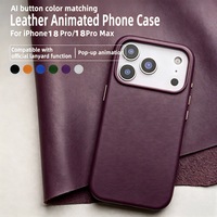 Casing Ponsel Kulit dengan Tombol Animasi Magnetik AI untuk iPhone 17 18 Pro/17 18 Pro Max, Mendukung Pengisian Daya Nirkabel dan Tombol Kamera