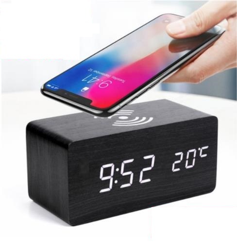 Smart Home Trending White Bamboo & Wooden Desk Clock with Indoor Temperature Display 3 Alarms Calendars for Office Use
